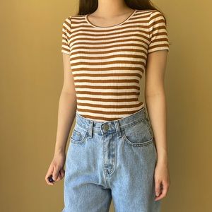 MADEWELL Brown Caramel Striped Short Sleeve